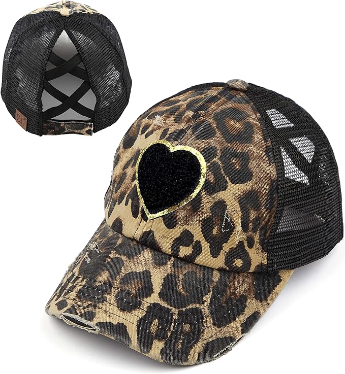 Heart Patch Criss Cross Ponytail Hat by Funky Junque