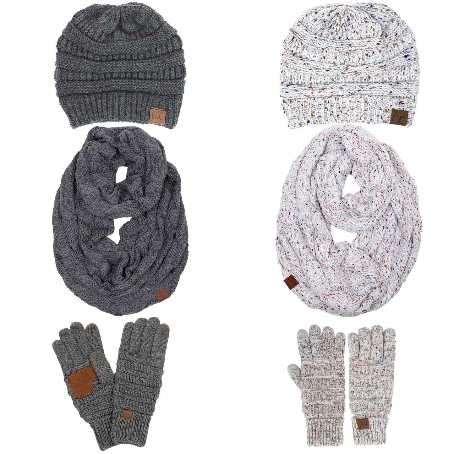 Confetti Matching Infinity Scarf, Cable Knit Beanie & Gloves Set by Funky Junque