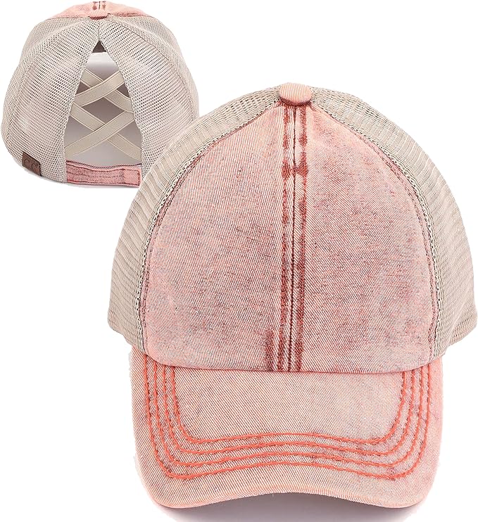 Stone Washed Criss Cross Ponytail Hat by Funky Junque