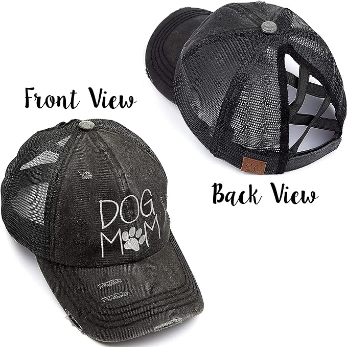 Dog Mom Criss Cross Ponytail Hat by Funky Junque