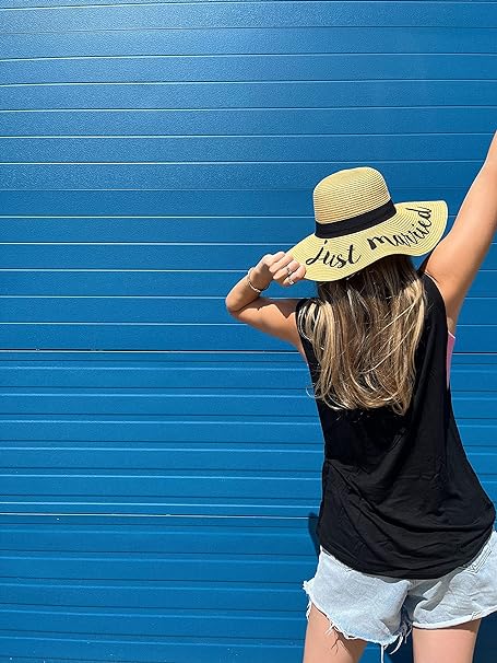 Just Married Embroidered Sun Hat by Funky Junque