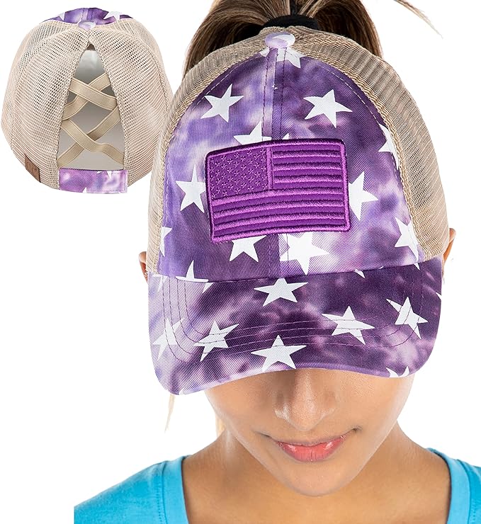 American Flag Criss Cross Ponytail Hat by Funky Junque