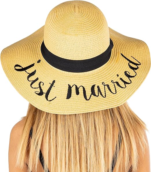 Just Married Embroidered Sun Hat by Funky Junque