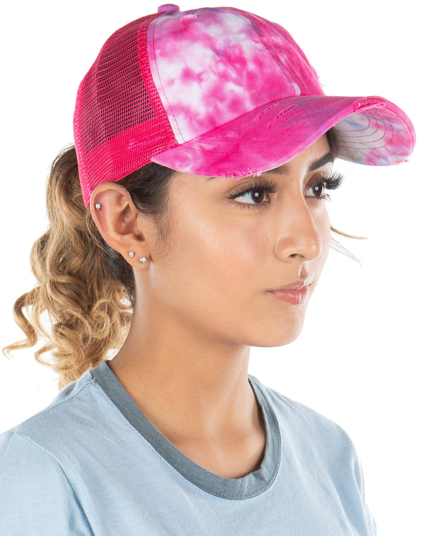 Tie Dye Criss Cross Ponytail Hat by Funky Junque