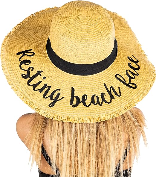 Resting Beach Face Embroidered Sun Hat by Funky Junque