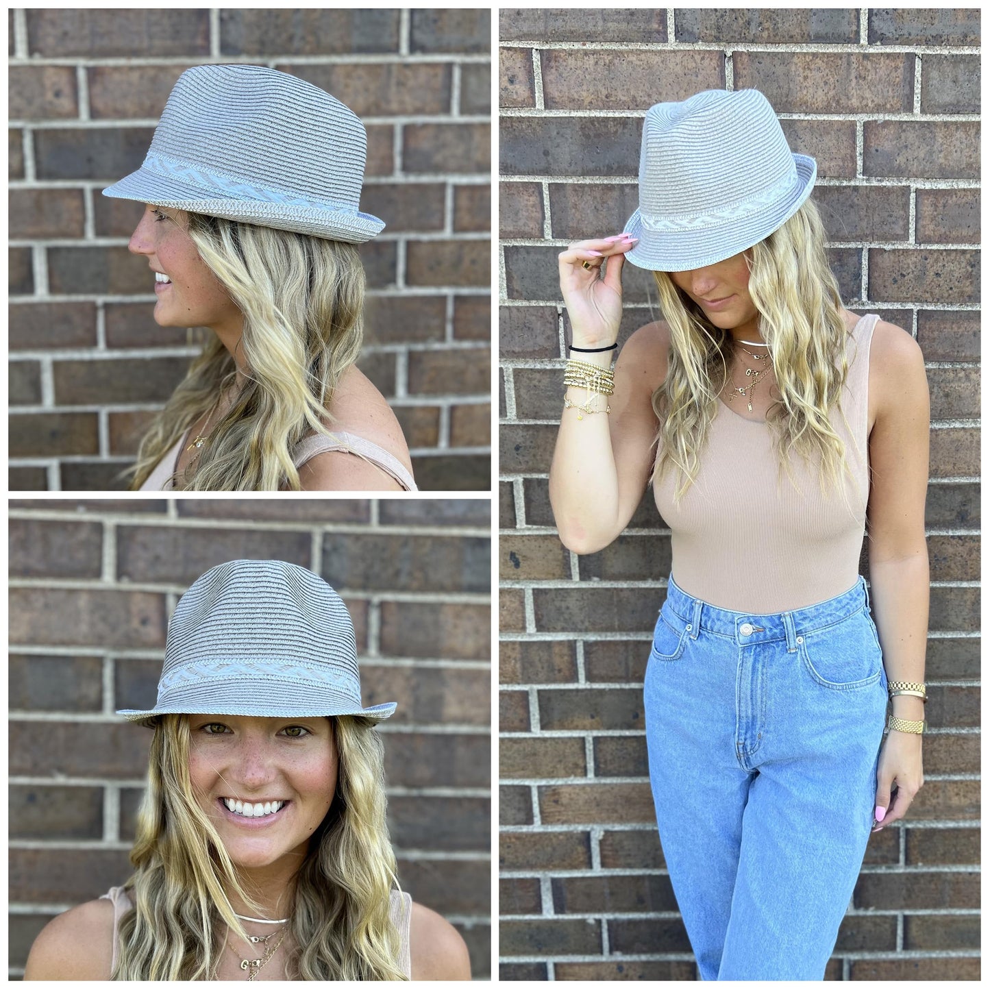 Duo Tone Woven Band Straw Summer Fedora by Funky Junque