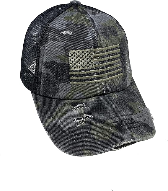 American Flag Criss Cross Ponytail Hat by Funky Junque