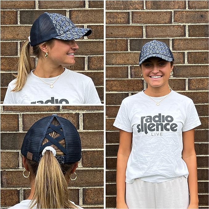 Eyelet Criss Cross Ponytail Hat by Funky Junque