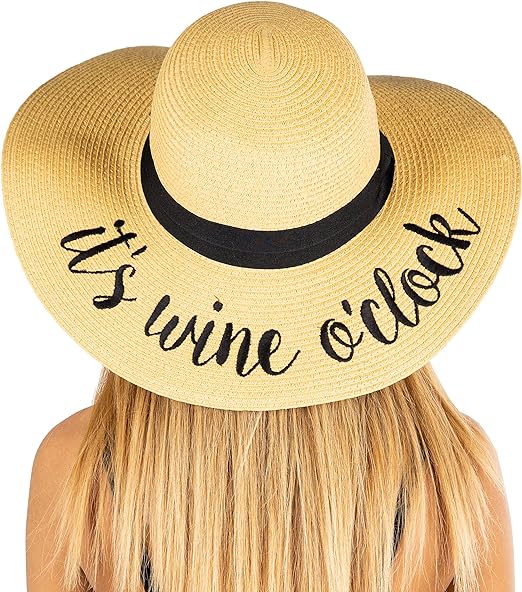 It's Wine O'clock Embroidered Sun Hat by Funky Junque