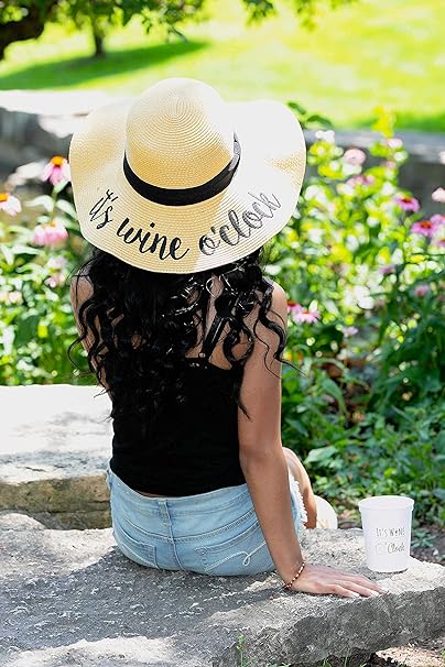 It's Wine O'clock Embroidered Sun Hat by Funky Junque
