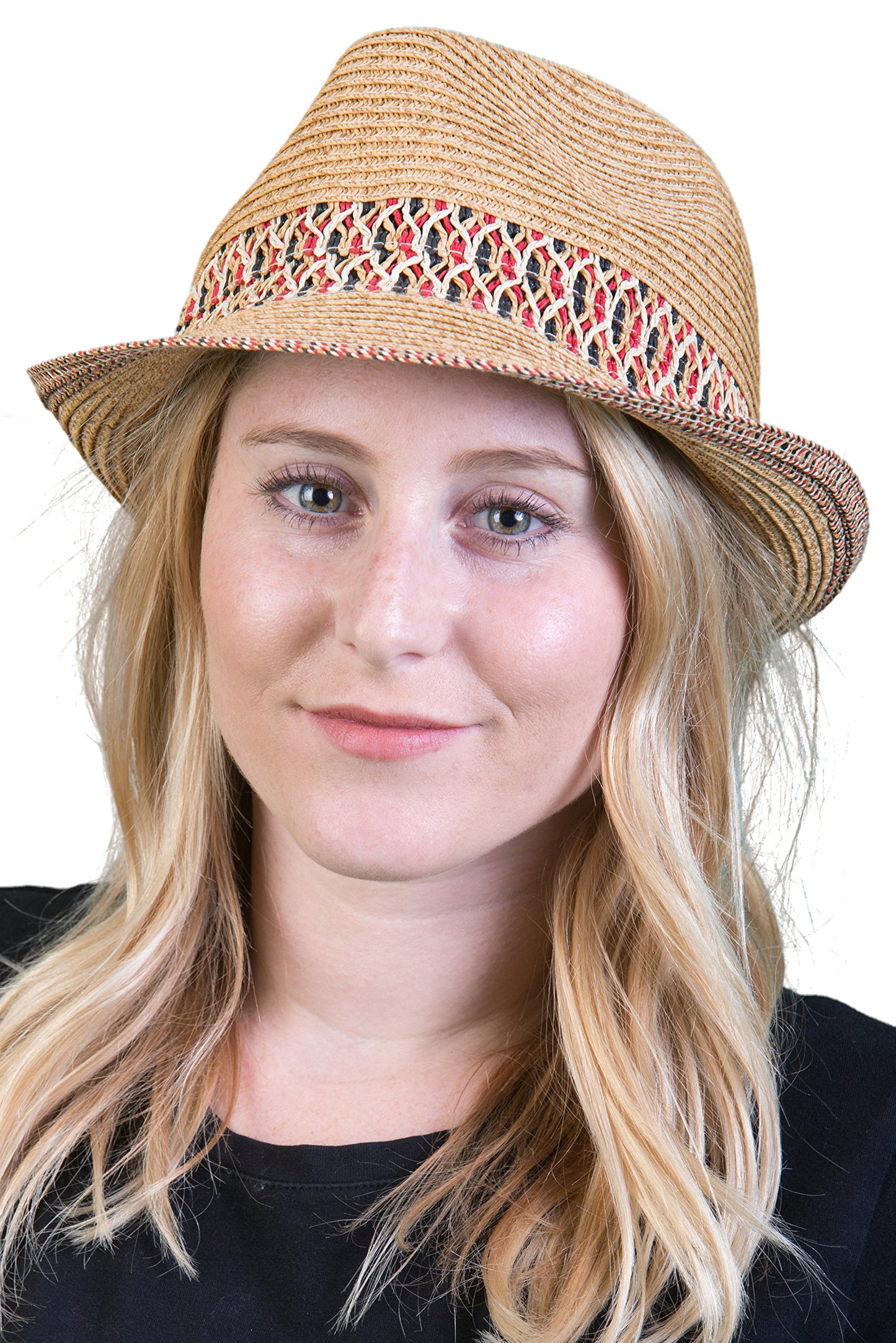 Multicolor Woven Band Straw Summer Fedora by Funky Junque