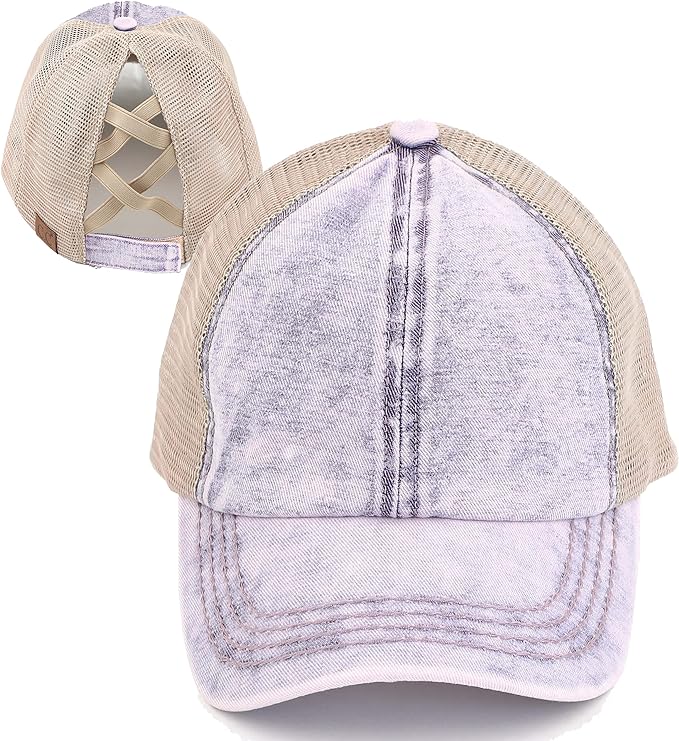 Stone Washed Criss Cross Ponytail Hat by Funky Junque