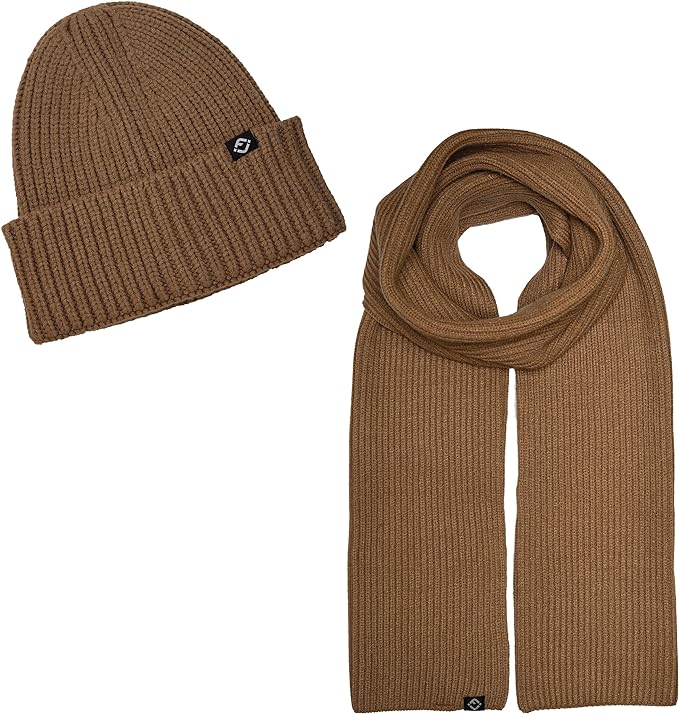 Ribbed Knit Beanie & Scarf Set by Funky Junque
