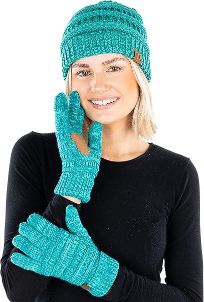Slouchy Beanie & Gloves Matching Set