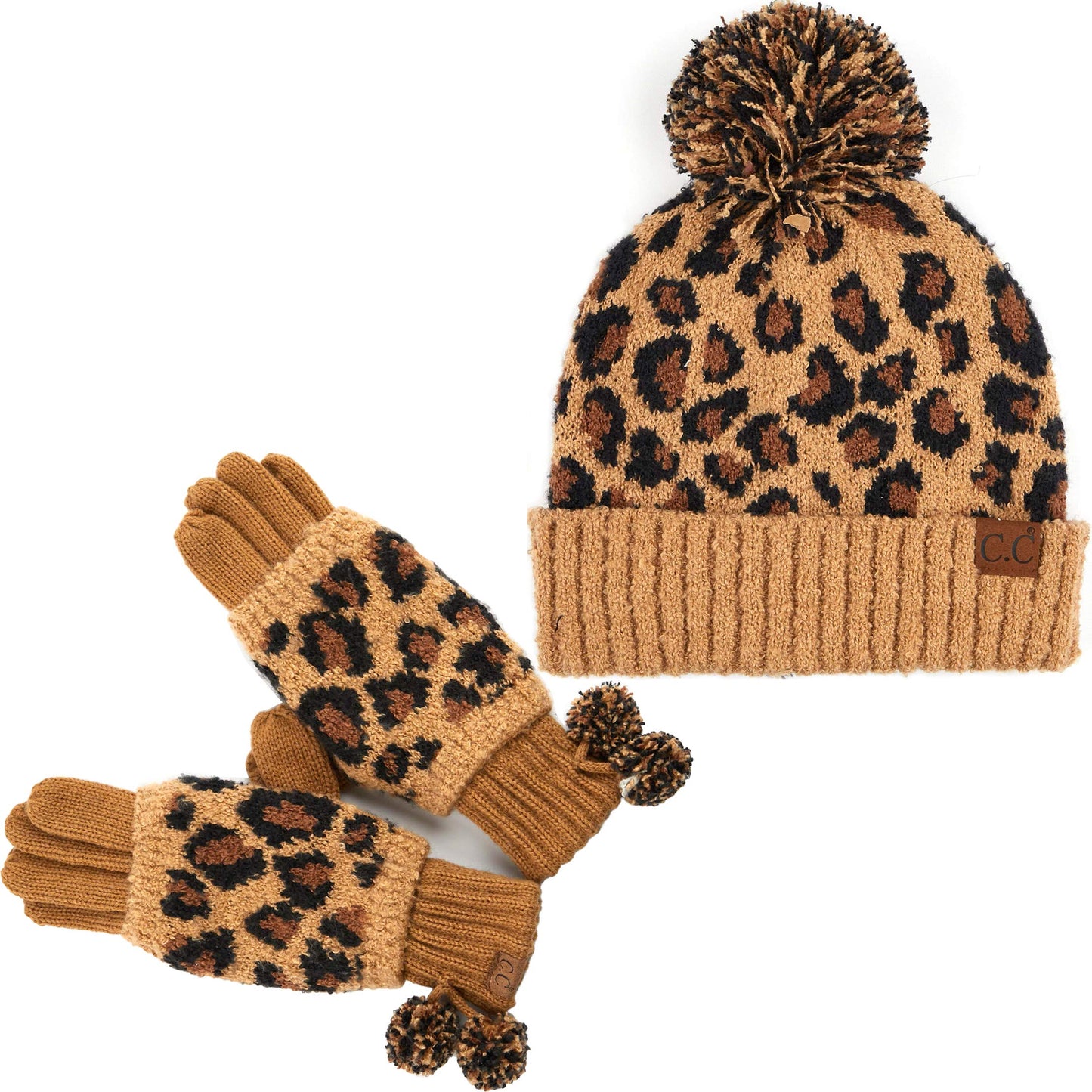 Leopard Print Beanie & Gloves Set by Funky Junque