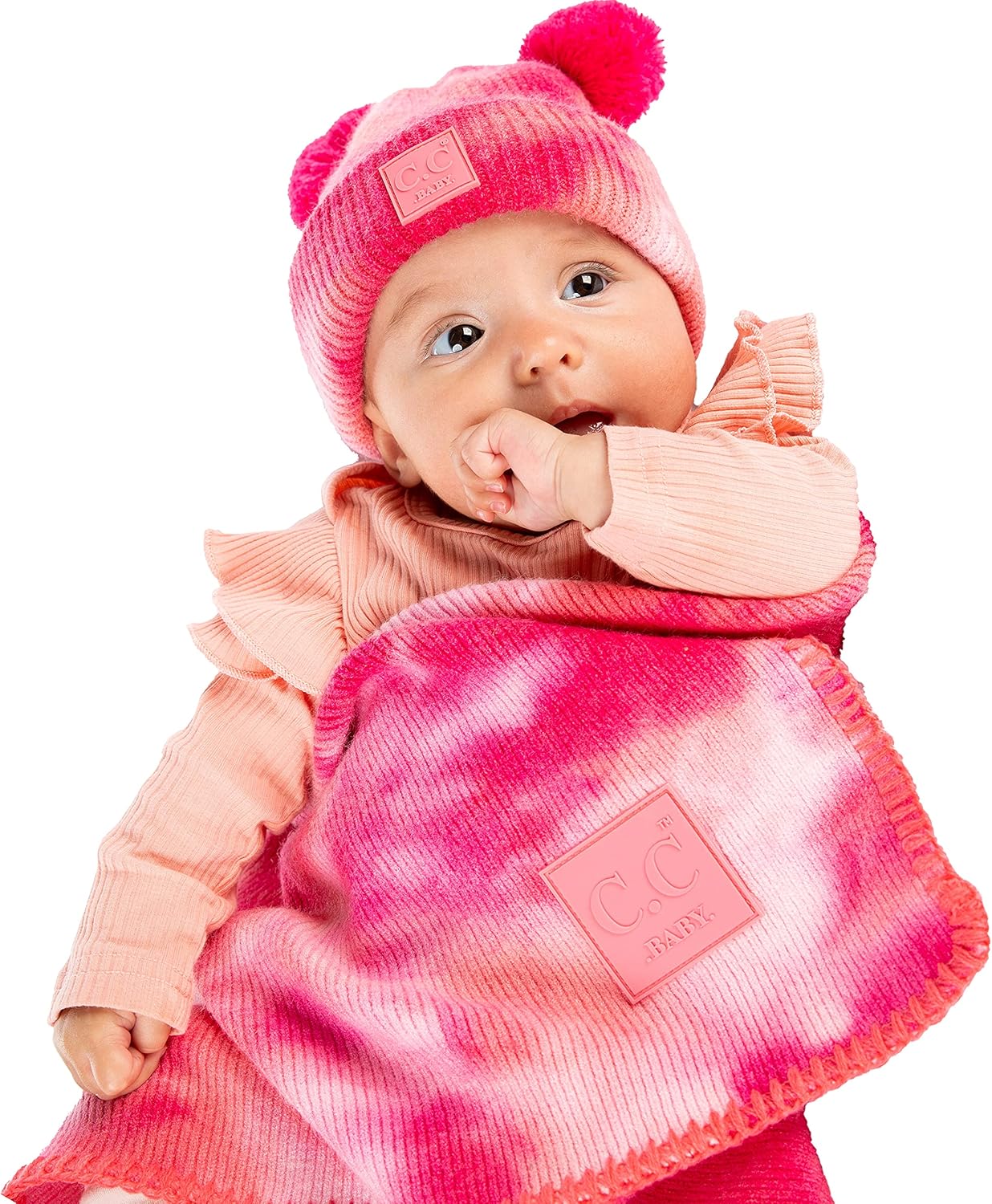 Funky Junque Lightweight Baby Throw Blanket with Matching Tie Dye Pom Beanie