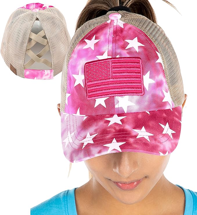American Flag Criss Cross Ponytail Hat by Funky Junque