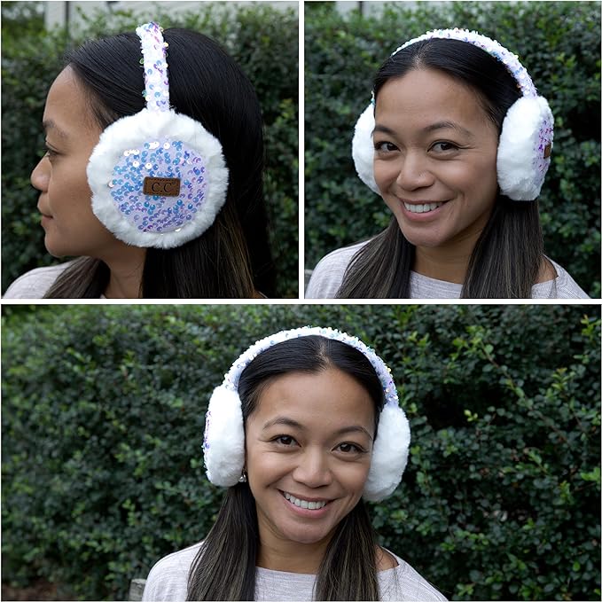 Sequin Adjustable Fuzzy Ear Muffs by Funky Junque