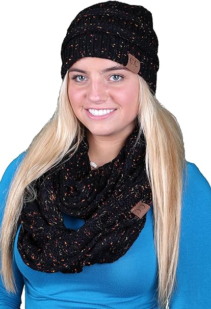 Confetti Knit Beanie & Infinity Scarf Matching Set by Funky Junque