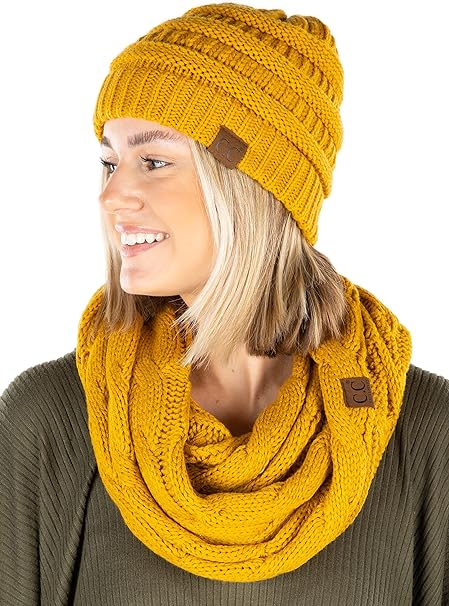 Solid Knit Beanie & Infinity Scarf Matching Set by Funky Junque