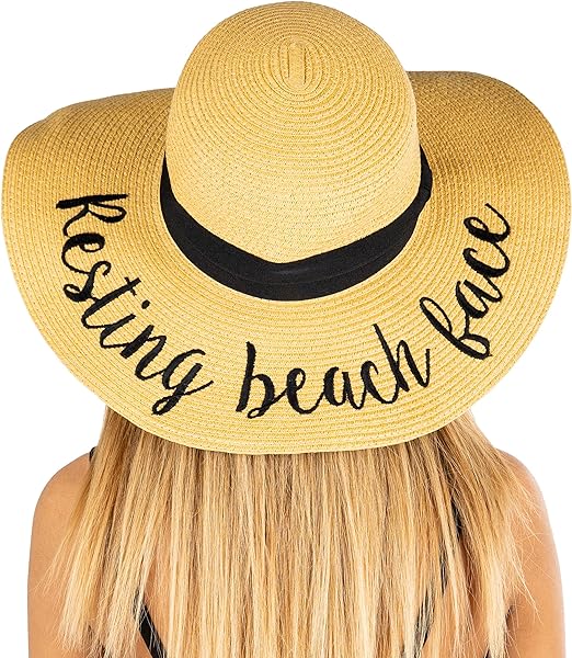 Resting Beach Face Embroidered Sun Hat by Funky Junque