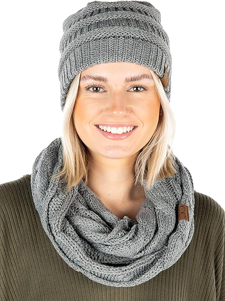 Solid Knit Beanie & Infinity Scarf Matching Set by Funky Junque