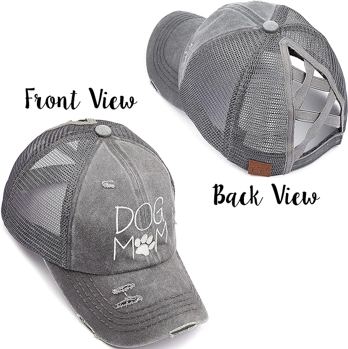 Dog Mom Criss Cross Ponytail Hat by Funky Junque