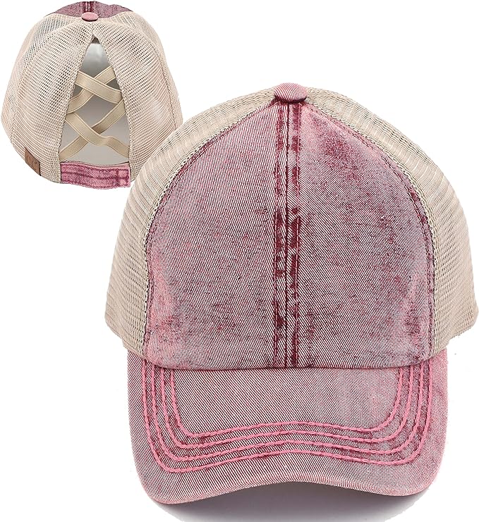 Stone Washed Criss Cross Ponytail Hat by Funky Junque