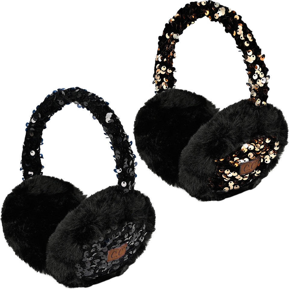 Sequin Adjustable Fuzzy Ear Muffs by Funky Junque