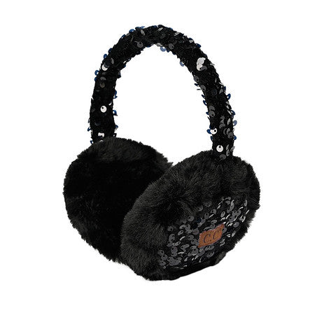 Sequin Adjustable Fuzzy Ear Muffs by Funky Junque