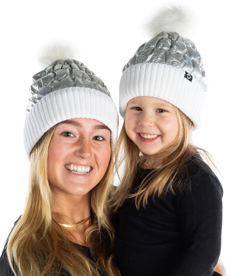 Mommy and Me - Puffer Faux Fur Pom Beanie (Adult/Toddler)