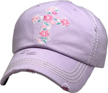 Flower Cross Distressed Patch Hat by Funky Junque