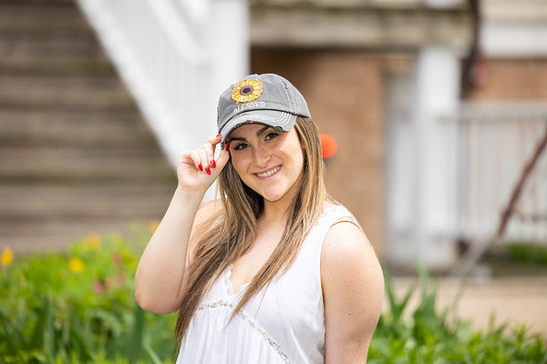 Blessed (Sunflower) Distressed Patch Hat by Funky Junque