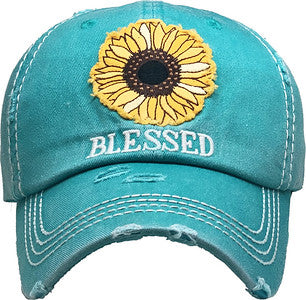 Blessed (Sunflower) Distressed Patch Hat by Funky Junque