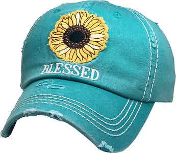 Blessed (Sunflower) Distressed Patch Hat by Funky Junque