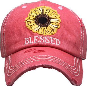 Blessed (Sunflower) Distressed Patch Hat by Funky Junque