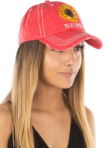 Blessed (Sunflower) Distressed Patch Hat by Funky Junque