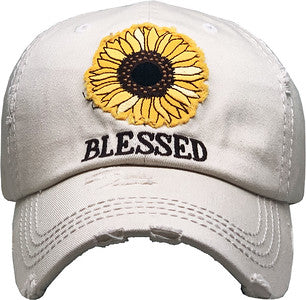 Blessed (Sunflower) Distressed Patch Hat by Funky Junque