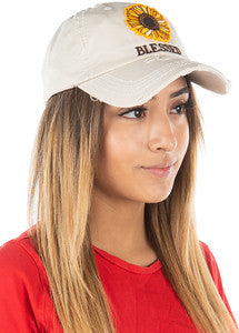 Blessed (Sunflower) Distressed Patch Hat by Funky Junque