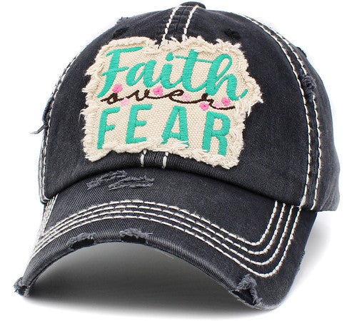 Faith Over Fear Distressed Patch Hat by Funky Junque