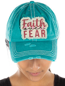 Faith Over Fear Distressed Patch Hat by Funky Junque