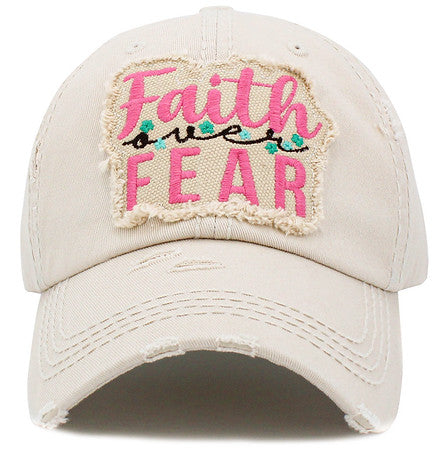 Faith Over Fear Distressed Patch Hat by Funky Junque