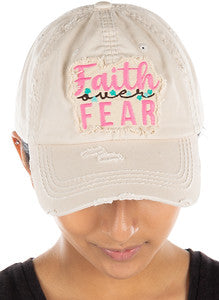 Faith Over Fear Distressed Patch Hat by Funky Junque