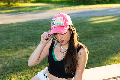 Drink Coffee, Sip Mimosas, Shoot Tequila Distressed Patch Hat by Funky Junque