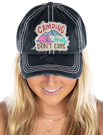 Camping Hair Don't Care Distressed Patch Hat by Funky Junque