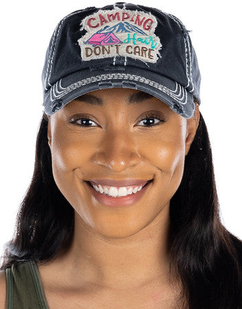 Camping Hair Don't Care Distressed Patch Hat by Funky Junque