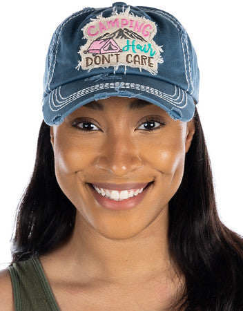 Camping Hair Don't Care Distressed Patch Hat by Funky Junque