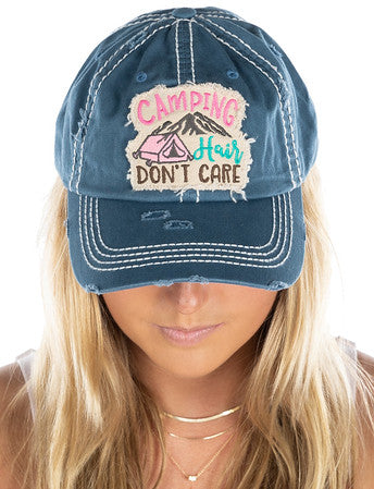 Camping Hair Don't Care Distressed Patch Hat by Funky Junque