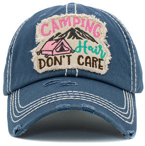 Camping Hair Don't Care Distressed Patch Hat by Funky Junque