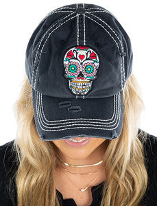 Sugar Skull Distressed Patch Hat by Funky Junque